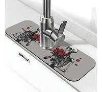 Entemne Scheletrico Rosa Rossa Romantico Rubinetto Mat per Lavello Della Cucina Assorbente Splash Guard Drip Catcher Vassoio Rubinetto Drenaggio Pad Tap Mat per il bancone del bagno