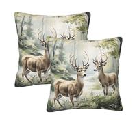 Entemne Set di 2 federe per cuscini quadrati con cerniera nascosta, motivo cervo della foresta, 40 x 40 cm, per divano, auto, panchina