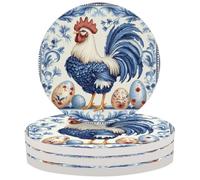 Entemne Set di 4 sottobicchieri retrò con uova di Pasqua blu pittura artistica assorbente in ceramica sottobicchieri con retro in sughero, protezione del tavolo, resistente al calore, antiscivolo