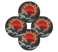 Entemne Set di 4 tovagliette rotonde con sole e nuvole, lavabili, resistenti al calore, per feste, decorazione della casa, uso quotidiano