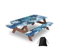 Entemne Set di tovaglia da picnic con tartarughe oceaniche ad acquerello con 2 coperture per panche, 1,5 m