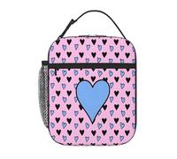 Entemne Simpatica borsa termica per il pranzo con cuori neri blu rosa per bambini, uomini e donne, borsa termica per il pranzo, piccola borsa termica resistente all'acqua, a prova di perdite, per