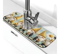 Entemne Simpatico Gnomi Primavera Margherita Fiore Rubinetto Mat per Lavello da Cucina Assorbente Splash Guard Goccia Catcher Vassoio Rubinetto Drenaggio Pad Tap Mat per il bancone del bagno