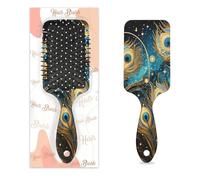 Entemne Spazzola per capelli per donne, uomini, ragazze e ragazzi, con piume di pavone dorate, per massaggi del cuoio capelluto, pettine per capelli asciutti bagnati, districanti, antistatici