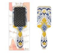 Entemne Spazzola per capelli per donne, uomini, ragazze e ragazzi, stile vintage, giallo, blu, con motivo a piastrelle, spazzola massaggiante per cuoio capelluto, pettine per capelli asciutti e
