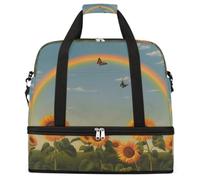 Entemne Sunflwoer - Borsone da viaggio grande per donne e uomini, con motivo arcobaleno, pieghevole, con scomparto per scarpe, leggero, bagaglio da portare con sé durante la notte