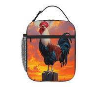 Entemne Sunset Gallo Art Painting Borsa per il pranzo per bambini uomini donne borsa termica per il pranzo piccola borsa termica resistente all'acqua borse per pasti a prova di perdite per lavoro