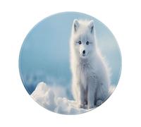 Entemne Tappetino per mouse rotondo con volpe bianca con base in gomma antiscivolo, 20 cm, portatile, lavabile, per ufficio, laptop, gioco, regalo, 2 pezzi