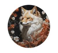 Entemne Tappetino per mouse rotondo piccolo, bianco freddo, con volpe floreale, base in gomma antiscivolo, 20 cm, tappetino per mouse portatile, lavabile, tappetino da scrivania per ufficio, laptop