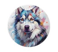 Entemne Tappetino per mouse rotondo piccolo con cane husky acquerello, base in gomma antiscivolo, tappetino per mouse da 20 cm, tappetino per mouse portatile, lavabile, tappetino da scrivania per