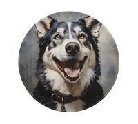 Entemne Tappetino per mouse rotondo piccolo con cane husky sorridente con base in gomma antiscivolo, tappetino per mouse da 20 cm, tappetino per mouse portatile, lavabile, tappetino da scrivania per