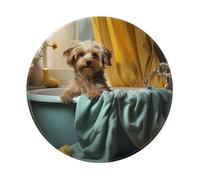 Entemne Tappetino per mouse rotondo piccolo con divertente cane da doccia con base in gomma antiscivolo, 20 cm, tappetino per mouse portatile, lavabile, tappetino da scrivania per ufficio, laptop