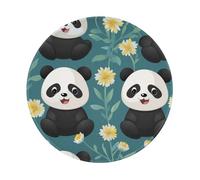 Entemne Tappetino per mouse rotondo piccolo con motivo panda e fiori, base in gomma antiscivolo, 20 cm, tappetino per mouse portatile, lavabile, tappetino da scrivania per ufficio, laptop, gioco