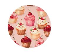 Entemne Tappetino per mouse rotondo piccolo con torta di ciliegie con base in gomma antiscivolo, 20 cm, tappetino per mouse portatile, lavabile, tappetino da scrivania per ufficio, laptop, gioco