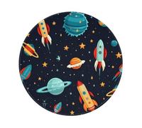 Entemne Tappetino per mouse rotondo piccolo, motivo spaziale, pianeta, razzo, base in gomma antiscivolo, tappetino per mouse da 20 cm, tappetino per mouse portatile, lavabile, tappetino da scrivania