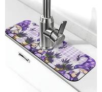 Entemne Tappetino per rubinetto a farfalla con gnomo viola lavanda per lavello da cucina assorbente paraspruzzi vassoio raccogli gocce rubinetto tappetino per rubinetto per bancone del bagno