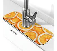 Entemne Tappetino per rubinetto a fette di limone arancione per lavello da cucina assorbente paraspruzzi vassoio raccogli gocce rubinetto tappetino per rubinetto per bancone del bagno