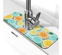 Entemne Tappetino per rubinetto a fette di limone blu foglia di tè per lavello da cucina assorbente paraspruzzi vassoio raccogli gocce rubinetto tappetino per rubinetto per bancone del bagno