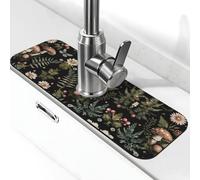 Entemne Tappetino per rubinetto a forma di fungo con fiori selvatici della foresta per lavello da cucina, assorbente, paraspruzzi, gocciolatoio, tappetino per rubinetto per bancone del bagno