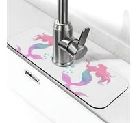 Entemne Tappetino per rubinetto a forma di sirena rosa pastello per lavello da cucina, assorbente, paraspruzzi, gocciolatoio, tappetino per rubinetto per bancone del bagno
