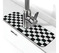 Entemne Tappetino per rubinetto a scacchiera bianco nero per lavello da cucina, assorbente, paraspruzzi, gocciolatoio, vassoio per rubinetto, tappetino per rubinetto per bancone del bagno