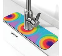 Entemne Tappetino per rubinetto a spirale arcobaleno per lavello da cucina, assorbente, paraspruzzi, gocciolatoio, tappetino per rubinetto per bancone del bagno
