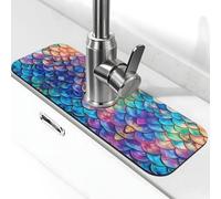 Entemne Tappetino per rubinetto colorato con scale di sirene per lavello da cucina assorbente paraspruzzi protezione antigoccia vassoio rubinetto tappetino per rubinetto tappetino per bagno
