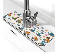 Entemne Tappetino per rubinetto con dinosauri dei cartoni animati per lavello da cucina assorbente paraspruzzi protezione antigoccia vassoio rubinetto tappetino di drenaggio per bancone del bagno