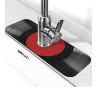 Entemne Tappetino per rubinetto con etichetta rossa in vinile nero per lavello da cucina assorbente paraspruzzi protezione antigoccia vassoio rubinetto tappetino per rubinetto per bancone bagno