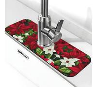 Entemne Tappetino per rubinetto con fiori di stella di Natale per lavello da cucina assorbente paraspruzzi vassoio raccogli gocce rubinetto tappetino per rubinetto per bancone del bagno