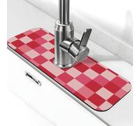 Entemne Tappetino per rubinetto con motivo a scacchiera rosso rosa per lavello da cucina assorbente paraspruzzi gocciolamento vassoio rubinetto tappetino per rubinetto per bancone bagno