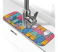 Entemne Tappetino per rubinetto con motivo gatto colorato cartone animato per lavello da cucina assorbente paraspruzzi protezione antigoccia vassoio rubinetto scarico tappetino per bagno contatore