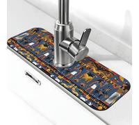 Entemne Tappetino per rubinetto con simboli dei faraoni egiziani per lavello da cucina, assorbente, paraspruzzi, gocciolatoio, tappetino per rubinetto per bancone del bagno