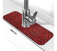 Entemne Tappetino per rubinetto con stampa leopardata rossa per lavello da cucina assorbente paraspruzzi gocciolatoio vassoio rubinetto tappetino per rubinetto per bancone del bagno
