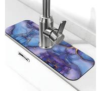 Entemne Tappetino per rubinetto con trama marmorizzata viola dorato per lavello da cucina assorbente paraspruzzi vassoio raccogli gocce rubinetto tappetino per rubinetto per bancone del bagno