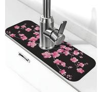 Entemne Tappetino per rubinetto di arte cinese con fiori di ciliegio rosa per lavello da cucina assorbente paraspruzzi vassoio raccogli gocce rubinetto tappetino per rubinetto per bancone del bagno