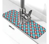 Entemne Tappetino per rubinetto scozzese a quadri blu rustico per lavello da cucina assorbente paraspruzzi protezione antigoccia vassoio rubinetto tappetino per rubinetto per bancone bagno
