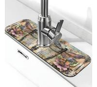 Entemne Tappetino per rubinetto vintage a forma di libellula per lavello da cucina, assorbente, paraspruzzi, vassoio raccogli gocce per il bancone del bagno