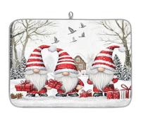 Entemne Tappetino scolapiatti grande, 45 x 60 cm, motivo: gnomi natalizi e neve, tappetino assorbente per bancone della cucina, resistente al calore, tappetino scolapiatti per bar