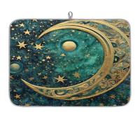 Entemne Tappetino scolapiatti grande, 45 x 60 cm, motivo: luna dorata e stella, protezione per bancone della cucina, assorbente, resistente al calore, tappetino scolapiatti per bar