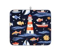Entemne Tappetino scolapiatti piccolo 40 x 46 cm con pesce di mare nautico nave faro tappetino per asciugare il bancone della cucina, assorbente, resistente al calore, tappetino scolapiatti per bar