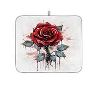 Entemne Tappetino scolapiatti piccolo 40 x 46 cm con rosa rossa per pittura artistica tappetino per asciugare il bancone della cucina, assorbente, resistente al calore, tappetino scolapiatti per bar