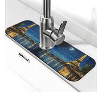 Entemne Torre Eiffel Dipinto a Olio Cielo Stellato Rubinetto Tappetino per Lavello da Cucina Assorbente Splash Guard Goccia Vassoio Rubinetto Drenaggio Pad Tap Mat per il bancone del bagno