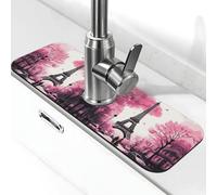 Entemne Torre Eiffel Parigi Rosa Art Faucet Mat per lavello da cucina Assorbente Splash Guard Goccia Vassoio Rubinetto Drenaggio Pad Tap Mat per il bancone del bagno
