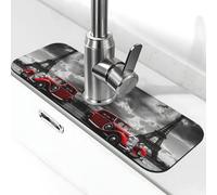 Entemne Torre Eiffel Rosso Vecchia Auto Rubinetto Mat per Lavello della Cucina Assorbente Splash Guard Goccia Catcher Vassoio Rubinetto Drenaggio Pad Tap Mat per il bancone del bagno