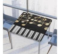 Entemne Tovaglia quadrata con bordo elastico, tastiera di pianoforte, note musicali dorate, 117 x 117 cm, impermeabile, per interni ed esterni, feste, patio, decorazione