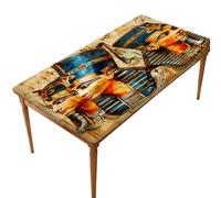 Entemne Tovaglia rettangolare elasticizzata da 1,5 m con faraoni egiziani antichi, impermeabile, protezione per tavolo da pranzo, giardino, feste, patio, ristorante, tavoli