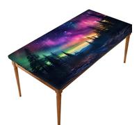 Entemne Tovaglia rettangolare elasticizzata da 1,5 m con vista aurora boreale, impermeabile, protezione per tavolo da pranzo, giardino, feste, patio, ristorante, tavoli