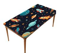 Entemne Tovaglia rettangolare elasticizzata da 1,5 m, motivo spaziale, pianeta, razzo, impermeabile, protezione per tavolo da pranzo, giardino, feste, patio, ristoranti