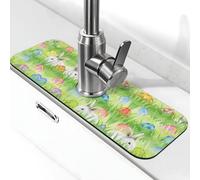 Entemne Uova di Pasqua Coniglio Rubinetto Tappetino per Lavello da Cucina Assorbente Splash Guard Drip Catcher Vassoio Rubinetto Drenaggio Pad Tap Mat per il bancone del bagno